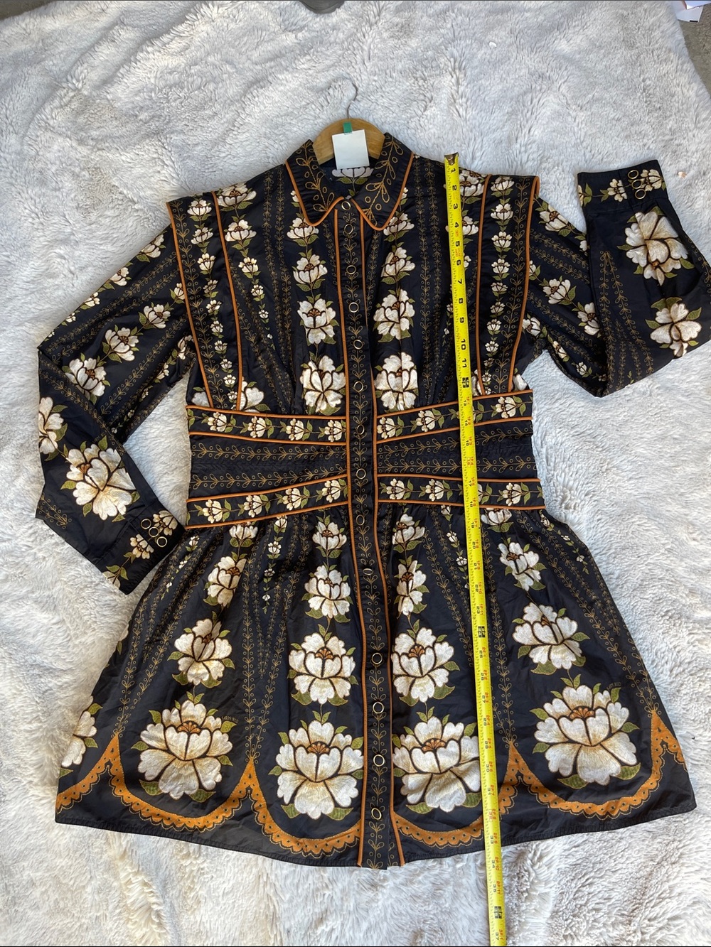 FARM Rio Floral Button-Up Long Sleeve Dress in black Size L - Picture 8 of 10